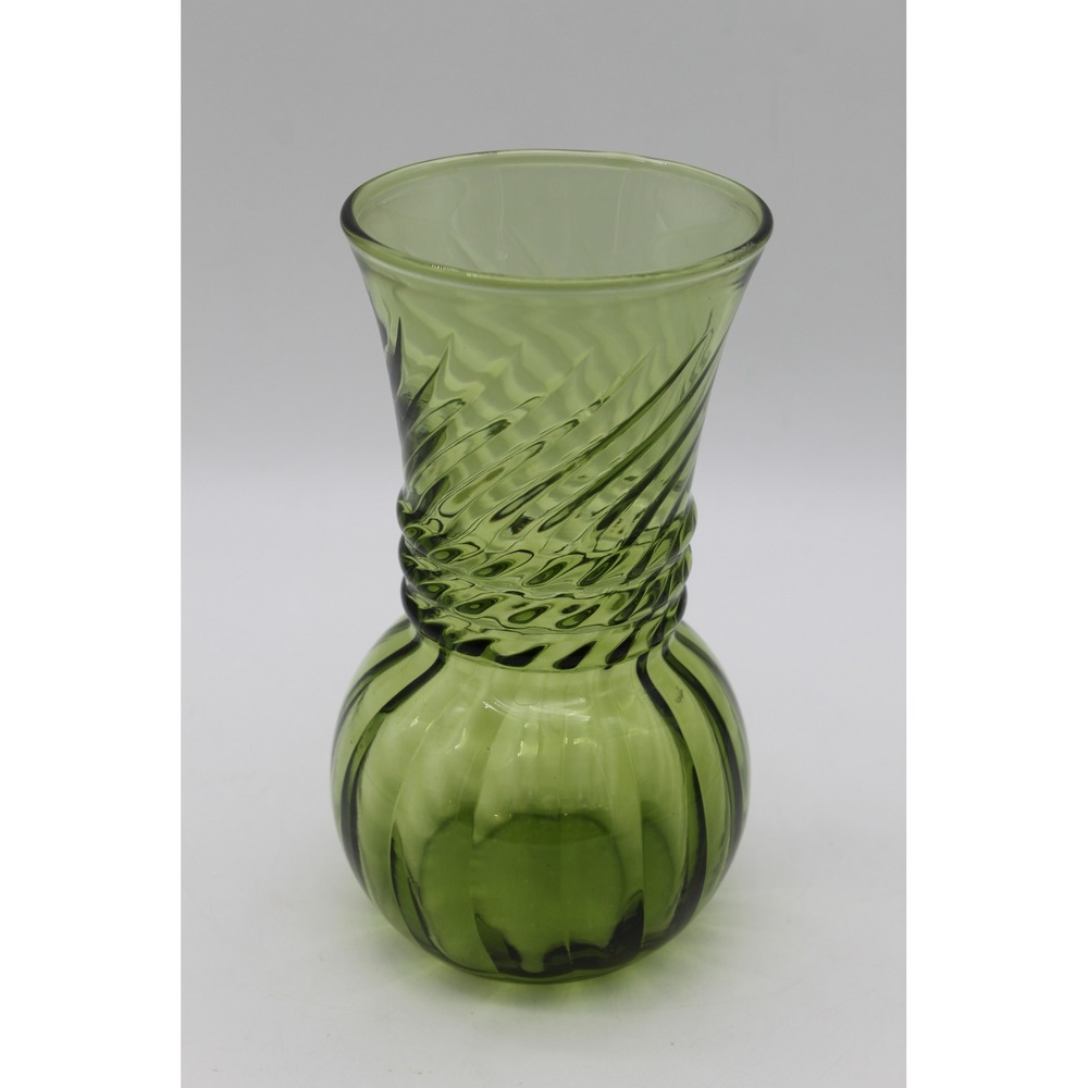 Vtg MCM Collectible Indian Glass Green Optic Swirl Vase Glassware